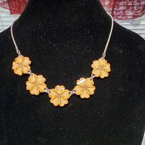Orange / Peach Flower Statement Necklace (19inches)